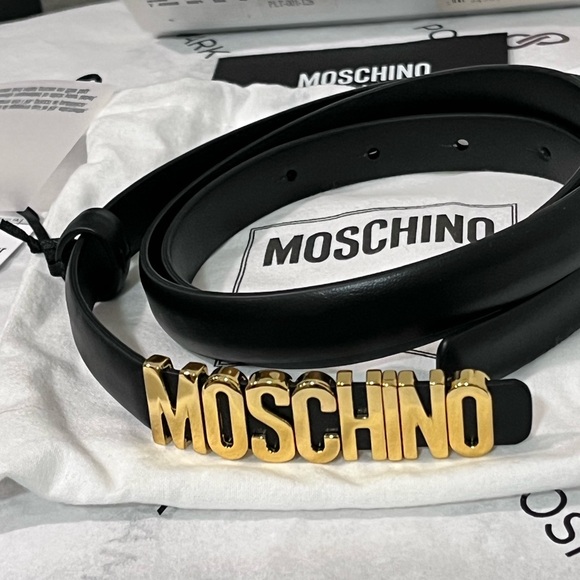 MOSCHINO NWT AUTHENTIC GENUINE BLACK LEATHER & GOLD SIGNATURE BELT main image 5